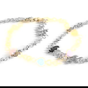 Vintage Multicolored Gemstone Heart Bracelet 14K Yellow Gold, 4.69 Grams: Vintage Multicolored Gemstone Heart Bracelet 14K Yellow Gold, 4.69 Grams This is a beautiful gemstone bracelet! Let us know if you have any questions. Gemstones: 5 heart-shaped peridot, garnet, blue t