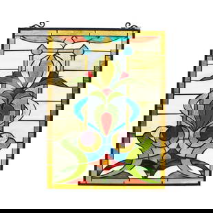 25" Rectangle Stained Glass Hanging Window Pane Suncatcher: 25"x18.11" Magnificent reproduction stained glass window panel that radiates timeless beauty. The technique used to make this window is the same used by Louis Tiffany in the early 1900s. Each piece of