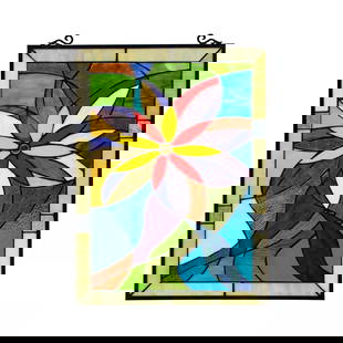 25" Stained Glass Window Hanging Panel: 25" (H) x 18.11" (W) Such a wonderful reproduction stained glass window panel. This panel is a true testament to the beauty and craftsmanship of stained glass art, and it is the perfect addition to an