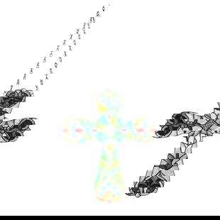 20" Stained Glass Cross Window Hanging Panel Suncatcher: 20" x 15.9" Such a wonderful reproduction stained glass window panel. This panel is a true testament to the beauty and craftsmanship of stained glass art, and it is the perfect addition to any window