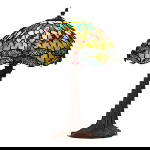 18" Stained Glass Dragonfly Table Lamp: 18" Tall x 12" Introducing the reproduction dragonfly design Tiffany-style single lit top table lamp. Stunning work of art that combines traditional craftsmanship with modern functionality. This lamp