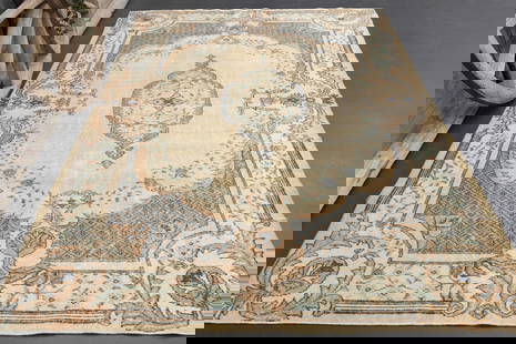 5.9x9.2 TURKISH Area Rug: Title: 5.9x9.2 TURKISH Area RugOridign: Turkey Date/Period: 1960 - 1970 Materials: Wool And Cotton Size: Width: 5.9 feet Length: 9.2 feet Provenance: This Turkish one-of-a-kind Vintage Turkish Rug is