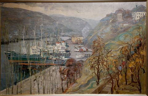 Oil painting In the bay Moskalenko Anatoly Mikhailovich: Verne 224 *** ABOUT THIS PAINTING *** * TITLE: "In the bay" * ARTISTS: Moskalenko Anatoly Mikhailovich * SIZE: 73x115 cm/'28.74x45.27 inches' * MEDIUM: oil, canvas on cardboard * HAND PAINTED: Origina
