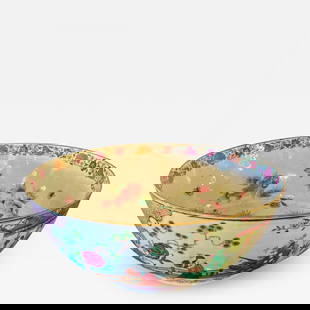 19th Century Famille Rose Chinese Export Punch, Koi Decorated: Description: Fine Ch'ing dynasty export Famille Rose large punch bowl, hand-painted porcelain, in very colorful everyday scenes of the upper socioeconomic level of Chinese society during the period of