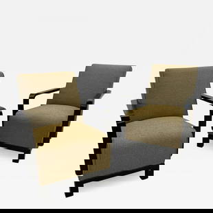Pair of Vintage Art Deco Lounge / Arm Chairs, Ebony Wood, Boucle, Sweden, 1940s: Description: Pair of Vintage Art Deco Lounge / Arm Chairs, Ebony Wood, Boucle, Sweden, 1940s Pair of chic art deco style lounge or arm chairs newly upholstered in a nubby brown boucle. Each chair is s