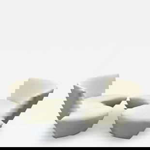Pair of Mid-Century Modern Organic Vladimir Kagan Bilbao Sofas, White Boucle: Description: Pair of Mid-Century Modern Organic Vladimir Kagan Bilbao Sofas, White Boucle Pair of handsome mid-century modern organic form sofas by Vladimir Kagan. Kagan originally drew inspiration fo