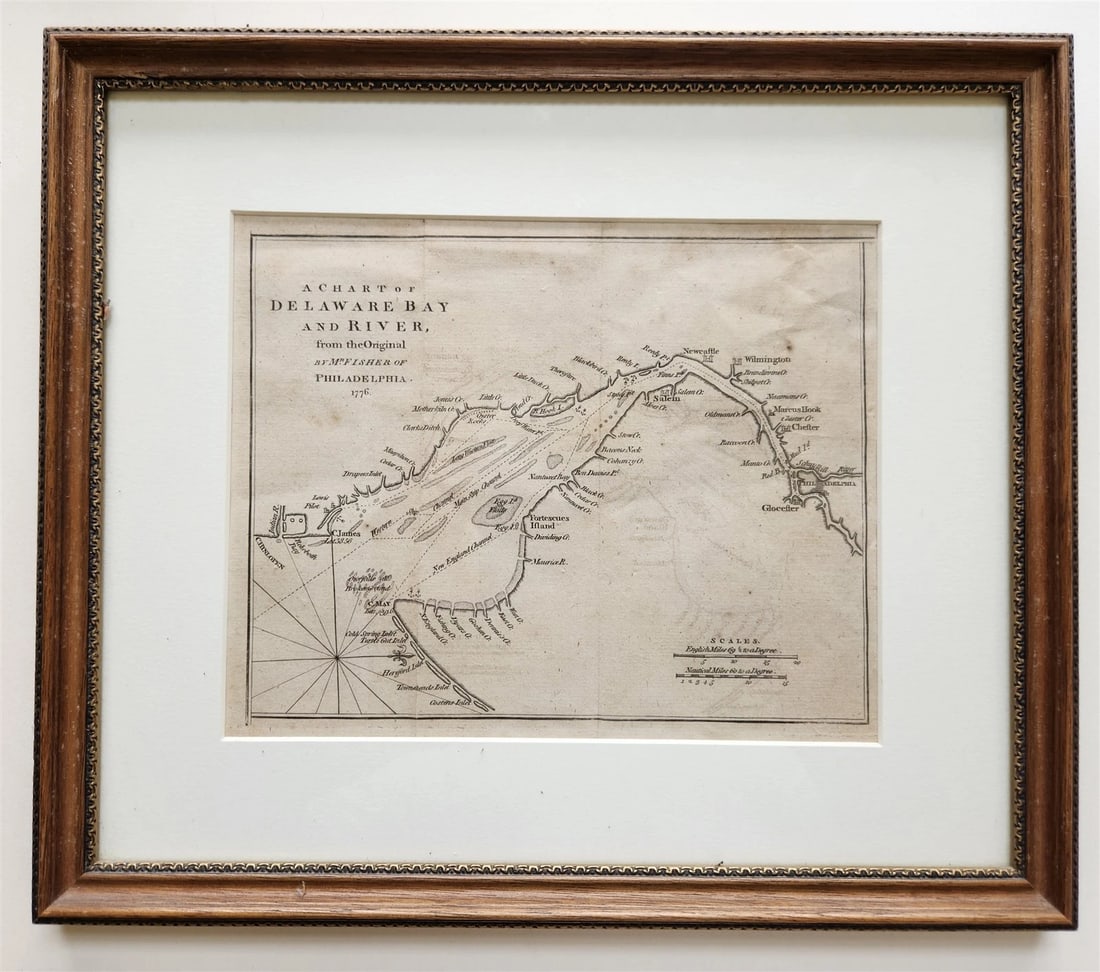 1776 MAP A CHART of DELAWARE BAY and RIVER antique FRAMED Americana (1 of 6)