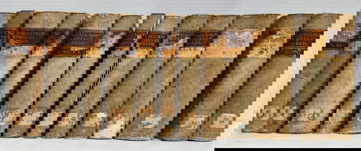 1762 THEOLOGICAL DICTIONARY 13 VELLUM BOUND VOLS antique THESAURUS THEOLOGICUS: THESAURUS THEOLOGICUS 13 volumes (incomplete set) Venice ; 1762 - 1763 Original vellum bindings, title labels to the spines Size 7.5 by 10 inches good condition, some soiling of vellum, occasional ton