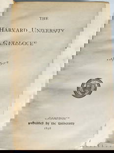 1898 THE HARVARD UNIVERSITY CATALOGUE 1897-98 antique RARE: THE HARVARD UNIVERSITY CATALOGUE 1897-98 Cambridge; 1898 Size 5 1/2 by 7 3/4 inches XVI, 672 pp. Original red cloth with title in black Text in English Reserve: $98.00 Shipping: Domestic: Flat-rat