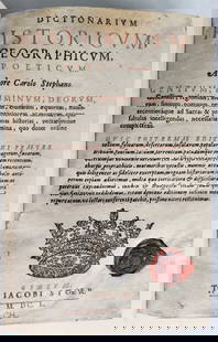 1650 DICTIONARY HISTORICAL GEOGRAPHICAL POETICAL antique in LATIN: Dictionarium historicum, geographicum, poeticum... Huic postremae editioni... Geneva, Stoer; 1650 4 pp., 2110 columns - Later edition of the lexicon, "which contains the key words, in keeping with lat