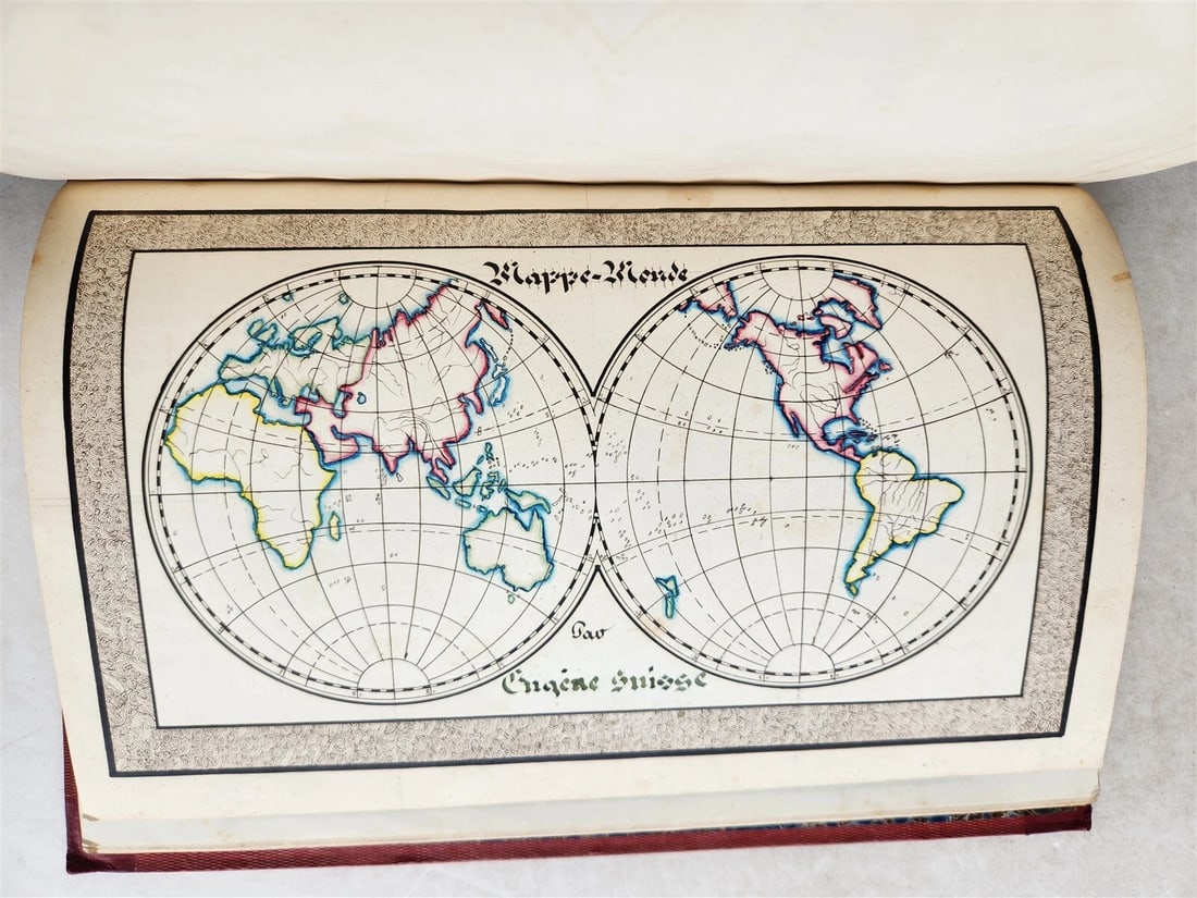 1840 MANUSCRIPT in FRENCH antique FOLIO 57 leaves: Cahier pour les vacances de 1840. French manuscript on paper by Eugene Suisse, 1840 Large folio: 10.5 by 16" 57 leaves Half leather binding. Diligent work of a student of the "Freres des Ecoles chreti