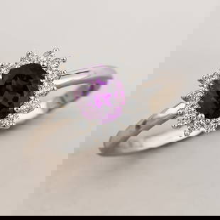 Crimson Halo – Oval Amethyst & Diamond Ring in 14k White Gold: Title: Crimson Halo &#8211; Oval Amethyst & Diamond Ring in 14k White Gold Description: Crimson Halo &#8211; Oval Amethyst & Diamond Ring in 14k White Gold Jewelry Type : Ring Gemstone : Amethyst Gems