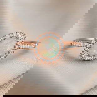 Ethiopian Welo Opal and Diamond Vintage-Inspired Ring in 14k Rose Gold: Title: Ethiopian Welo Opal and Diamond Vintage-Inspired Ring in 14k Rose Gold Description: Ethiopian Welo Opal and Diamond Vintage-Inspired Ring in 14k Rose Gold Jewelry Type : Ring Gemstone : Opal Ge