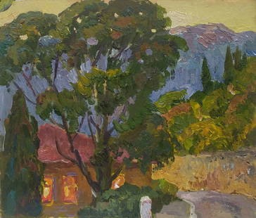 Mynka Olexandr (Ukrainian artist), "A series of Yalta - 81", oil on cardboard: ARTIST: Mynka Olexandr Fedorovich, Ukrainian artist TITLE: "A series of Yalta - 81" SIZE: 22 x 26 cm, (8 3/4 x 10 1/4 in.) MEDIUM: oil on cardboard YEAR OF CREATION: 1981 CONDITION: The painting is in
