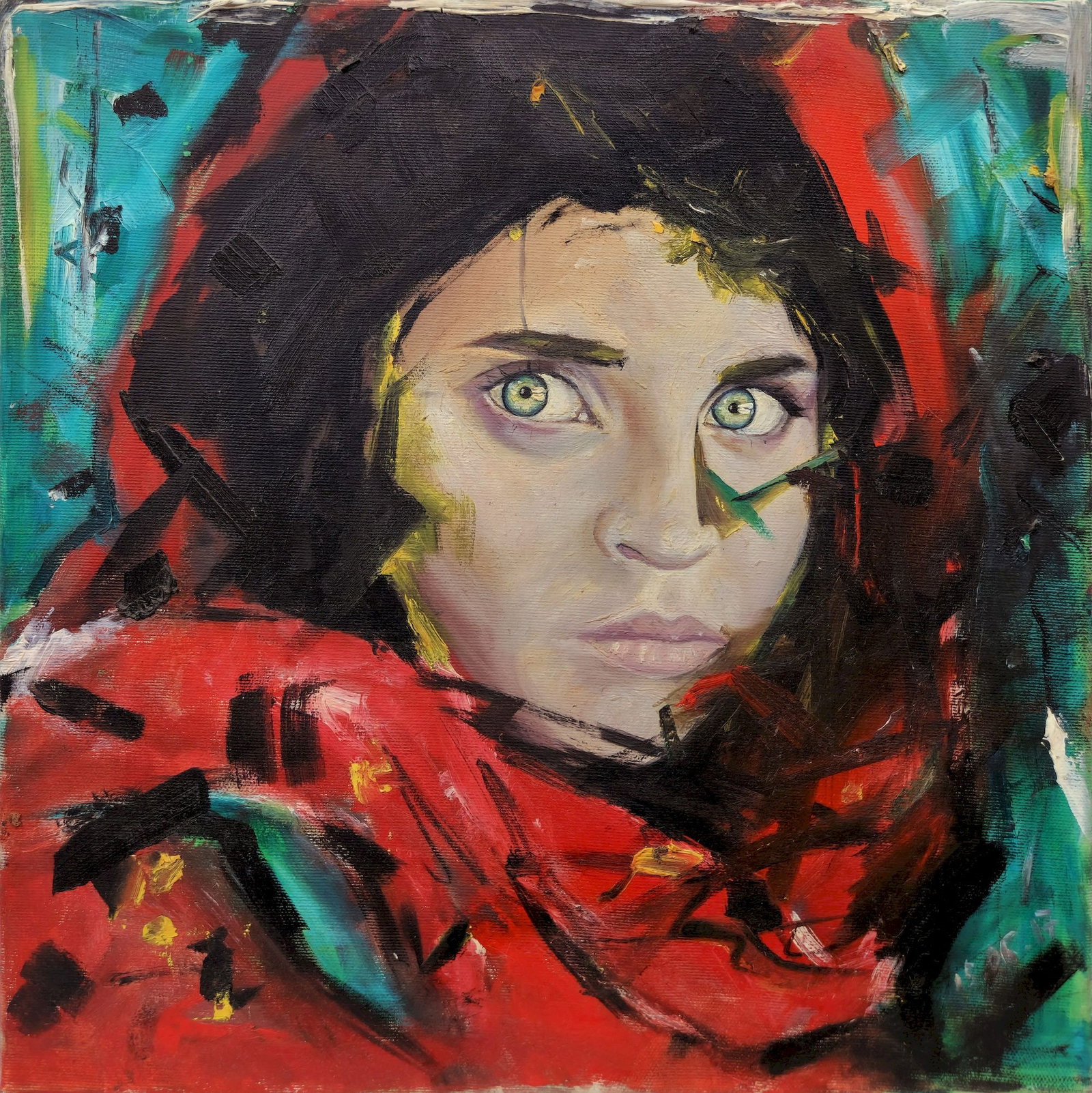 Unidentified (Ukrainian artist), "Woman portrait", oil on canvas: ARTIST: Unidentified Artist TITLE: "Woman portrait" SIZE: 40 x 40 cm, (15 3/4 x 15 3/4 in.) MEDIUM: oil on canvas YEAR OF CREATION: 2017 CONDITION: The painting is in good vintage condition, as shown 