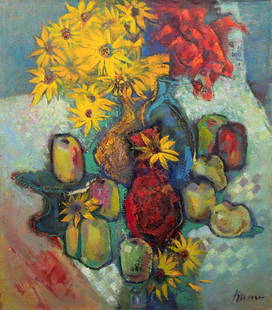Kirilkov Valentin (Ukrainian artist), "Still life", oil on canvas: ARTIST: Kirilkov Valentin Feodosievich, Ukrainian artist TITLE: "Still life" SIZE: 80 x 70 cm, (31 2/4 x 27 2/4 in.) MEDIUM: oil on canvas YEAR OF CREATION: 2001 CONDITION: The painting is in good vin