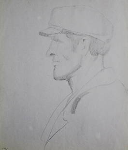 Mynka Olexandr (Ukrainian artist), "The man in the cap. Profile", pencil on paper: ARTIST: Mynka Olexandr Fedorovich, Ukrainian artist TITLE: "The man in the cap. Profile" SIZE: 50 x 42 cm, (19 3/4 x 16 2/4 in.) MEDIUM: pencil on paper YEAR OF CREATION: not dated CONDITION: The pain