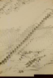 Mynka Olexandr (Ukrainian artist), "At the sawmill", pencil on paper: ARTIST: Mynka Olexandr Fedorovich, Ukrainian artist TITLE: "At the sawmill" SIZE: 40 x 29 cm, (15 3/4 x 11 2/4 in.) MEDIUM: pencil on paper YEAR OF CREATION: not dated CONDITION: The painting is in go