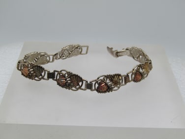 Vintage Sterling & 12kt Black Hills Gold Leaf Bracelet, C.CO. Coleman signed, 7.5", 1980's