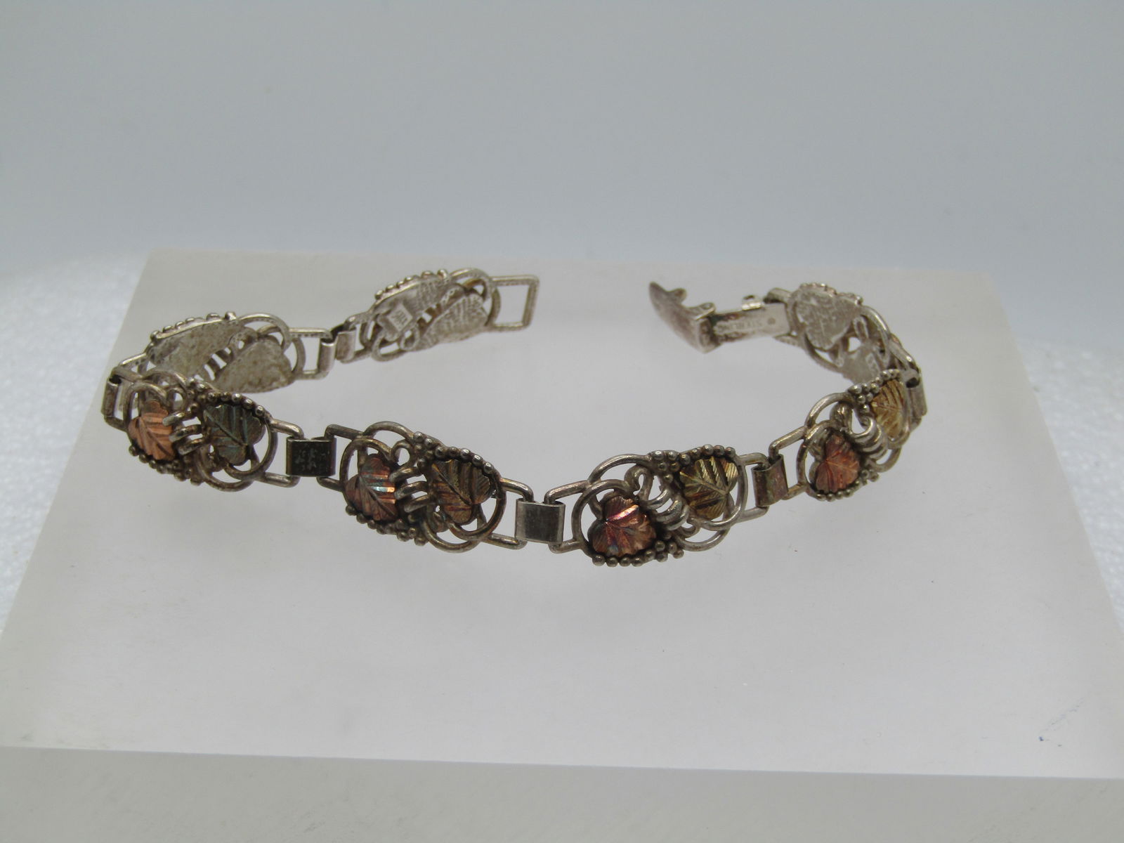 Vintage Sterling & 12kt Black Hills Gold Leaf Bracelet, C.CO. Coleman signed, 7.5", 1980's (1 of 8)
