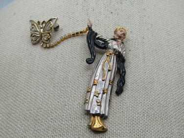 Vintage Erte Opera Lady Butterfly Lady Brooch, Franklin Mint 1990.