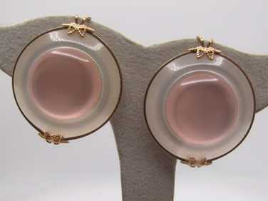 Vintage Pink and White Domed Slide Earrings., 1950's-1960's