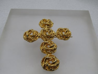 Vintage Coiled Rope Chain Cross Brooch, 1980's-1990's
