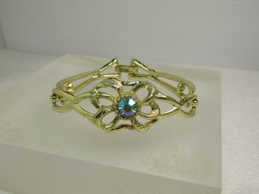 Vintage Gold Tone A.B. Rhinestone Bracelet, 6.5", 1950's-1960's