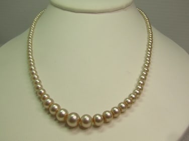 Vintage Graduated Cultured Pearl Necklace, Sterling Clasp 17", 1940's-1960's