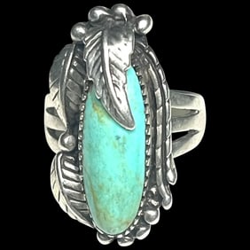 Vintage Sterling Silver Signed Turquoise RIng