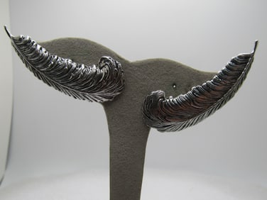 Vintage Long Curved Feather Earrings, Clip, 1960's-1970's
