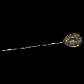 Vintage 9k Gold Green Tiger Eye Stickpin