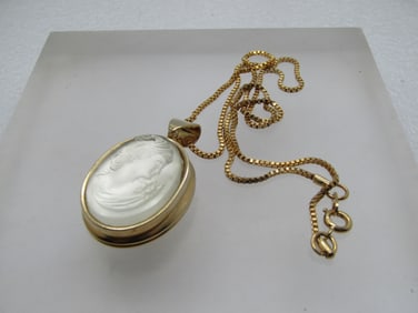 Vintage Faux MOP Cameo Locket Necklace, 18", 1960's-1970's