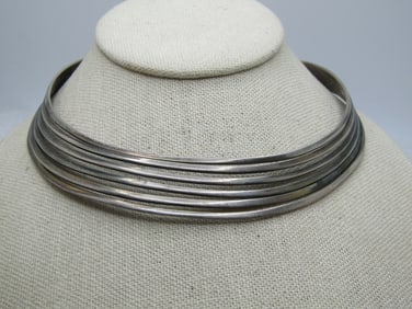 Vintage Six Strand Silver Cuff Necklace, 13.5", Plated, 1970's-1980's