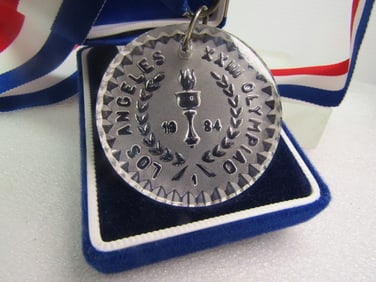 Vintage Waterford Crystal 1984 Olympic Crystal Medallion in Original Box with Ribbon Necklace