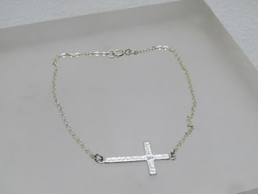 Sterling Cross Bracelet, 7.5", 1" Cross, 2000's