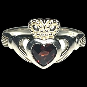Vintage Sterling Silver Garnet Irish Promise Ring
