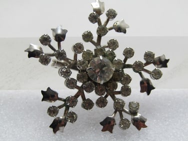 Vintage Clear Rhinestone Blossom Brooch, 1950's-1960's