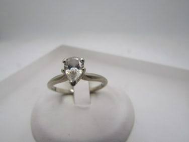 Vintage 14kt Pear-Shaped CZ Engagement Ring, 1 CTW, Sz. 8. 1970's-1980's