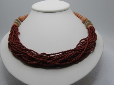 Vintage 20 Strand Brown Glas Beaded Necklace, 20", 1980's