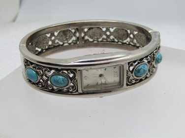 Costume Southwestern Faux Turquoise Watch, Clamper 2000's, Signed FMD