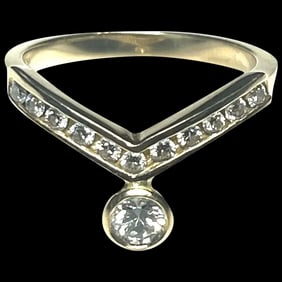 14k Diamond Chevron V Ring - Stackable