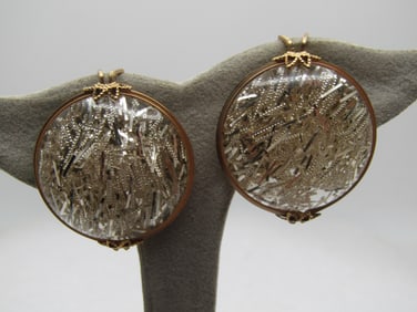 Vintage Clear and Silver Confetti Domed Slide Earrings., 1950's-1960's