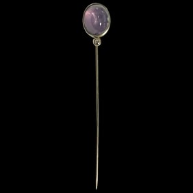 Vintage 14k Gold Amethyst Cabochon and Diamond Stickpin