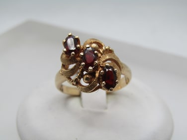 Vintage 14kt Triple Garnet Ring, Appx. .75 TCW, Signed G, 1960's-1970's, Sz. 6.5