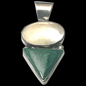 Vintage Malachite and Mother of Pearl Sterling Silver Pendant