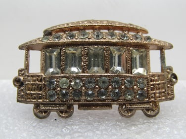 Vintage Rhinestone Cable Car Brooch, 1950's-1960's