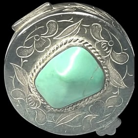 Vintage Sterling Silver and Turquoise Round Trinket/ Pill/ Keepsake Box