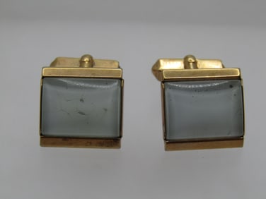 Vintage White & Clear Cufflinks, Swank , 1950's-1960's