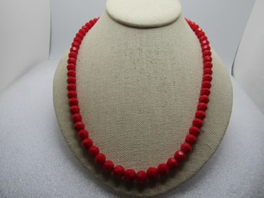 Vintage Red Faceted Glass Beaded Necklace, 23", 1940's-1950's